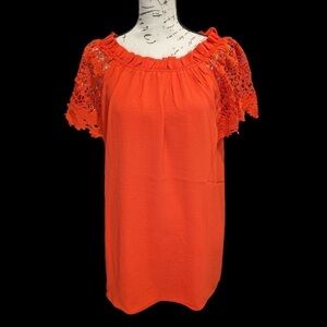 Orange Lace Sleeve Women's Top